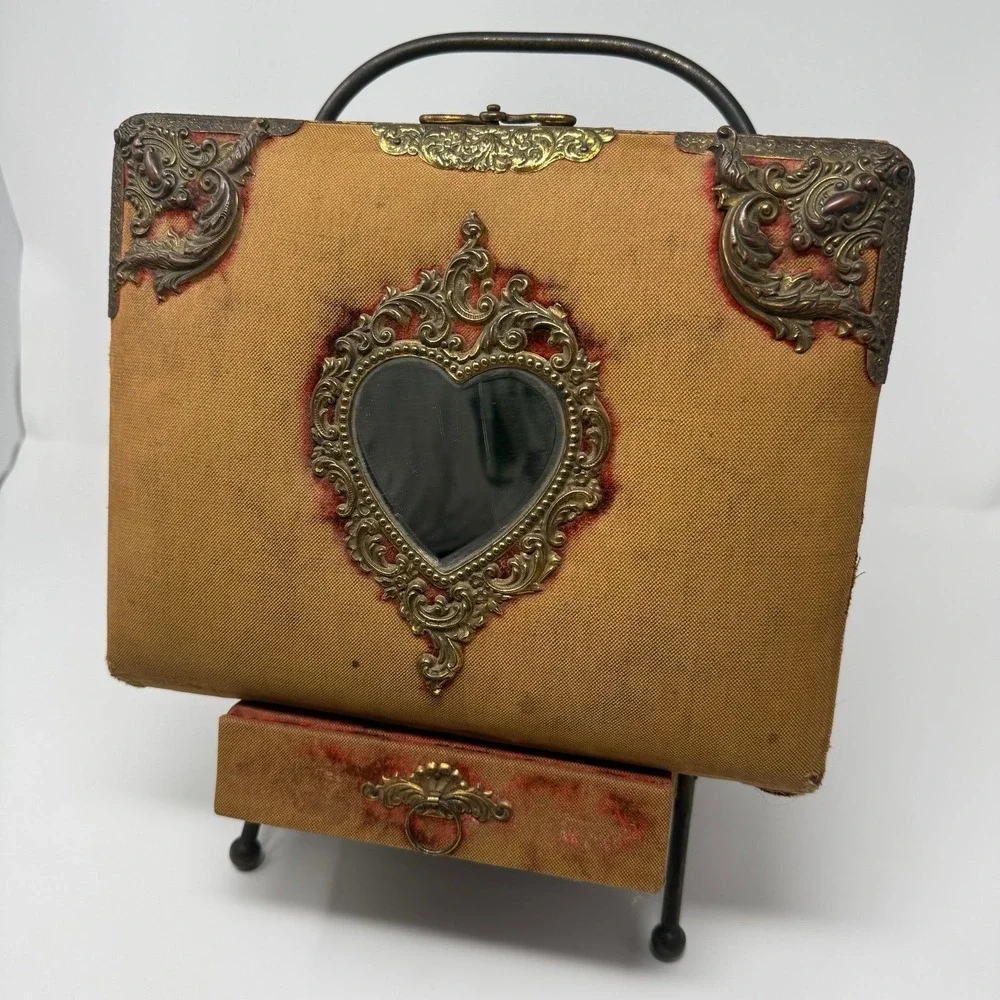 Victorian Standing Cabinet Card Photo Album Antique velvet heart mirror album
